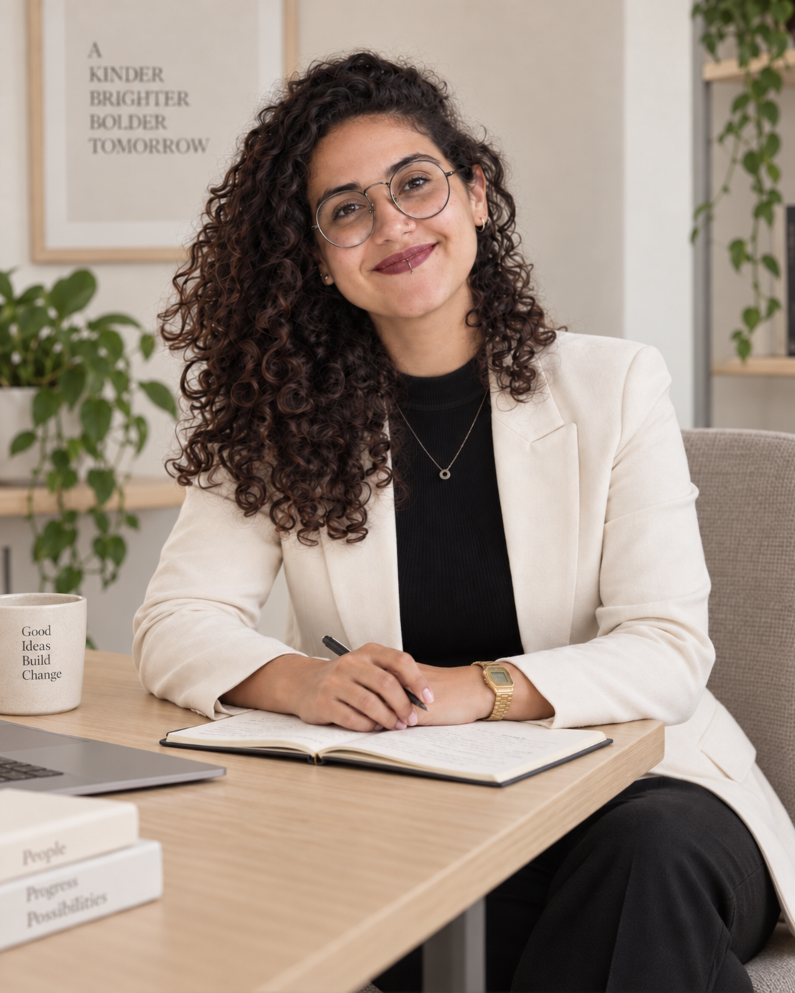 Giulia Soares sentada à mesa